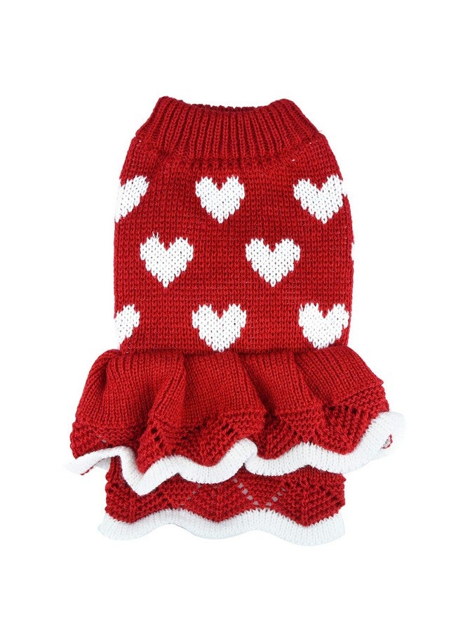 Poualss Puppy Dog Sweater Dress Valentine's Christmas Girl Red Winter Warm Dog Princess Dress Knitwear Pet Sweater S - Image 1