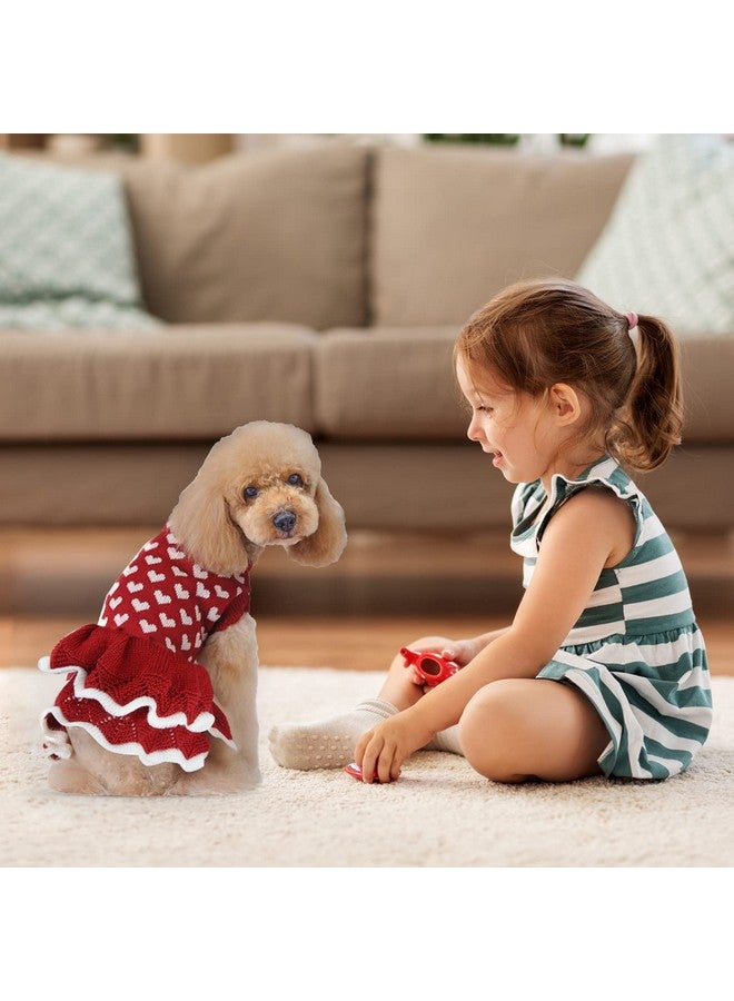 Poualss Puppy Dog Sweater Dress Valentine's Christmas Girl Red Winter Warm Dog Princess Dress Knitwear Pet Sweater S - Image 2