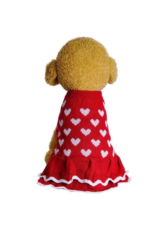 Poualss Puppy Dog Sweater Dress Valentine's Christmas Girl Red Winter Warm Dog Princess Dress Knitwear Pet Sweater S - Image 4