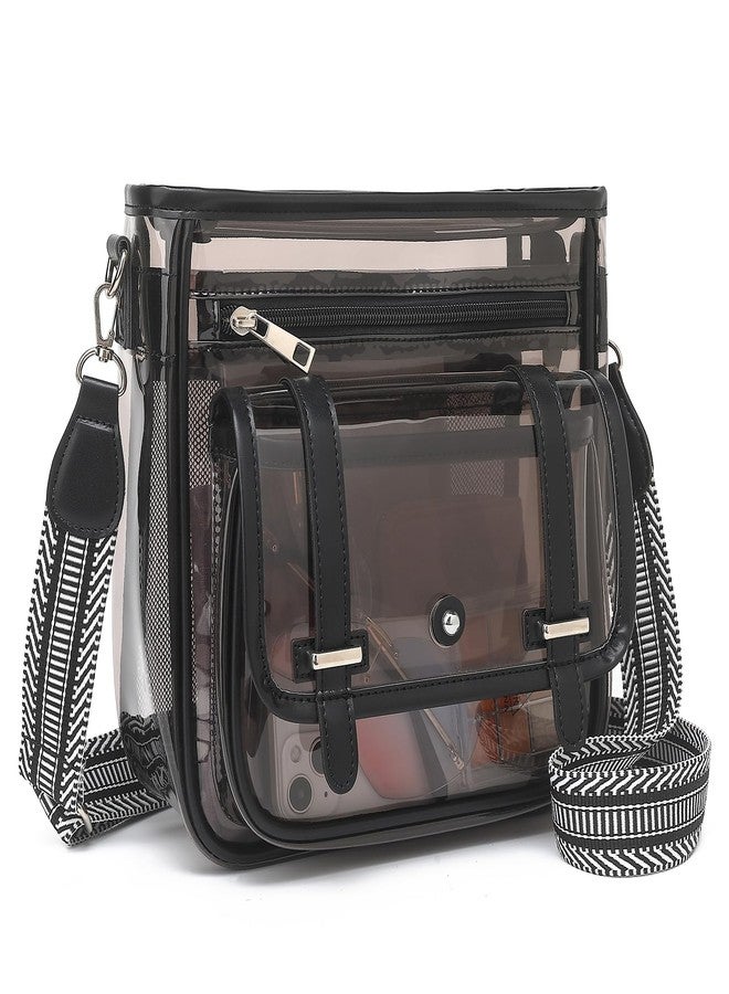 ASKSKY Clear Purse, PVC Clear Crossbody Bags for Women Heavy Duty Transparent Bag for Stadium Events See Through Concert Bag, Semi-black, Classic - Image 1
