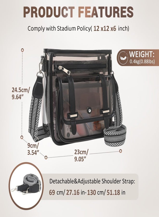 ASKSKY Clear Purse, PVC Clear Crossbody Bags for Women Heavy Duty Transparent Bag for Stadium Events See Through Concert Bag, Semi-black, Classic - Image 3