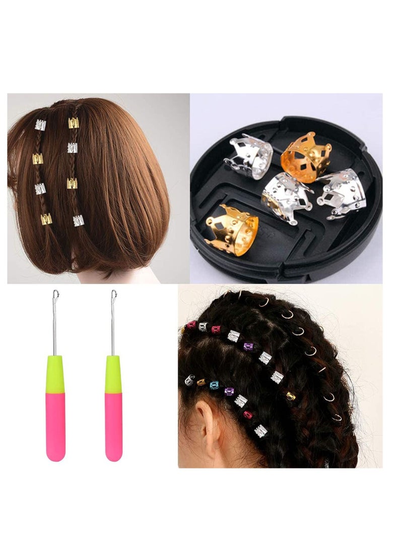 SYOSI 2 قطعة إبرة كروشيه مزلاج + 30 قطعة من ضفائر الشعر المصنوعة من حجر الراين لتزيين تجديل الشعر الفضي والذهبي المعدني، لإكسسوارات تزيين الشعر بضفائر الكروشيه  - Image 2