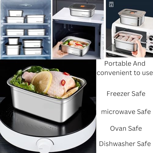 WE-CEF food storage containers leak proof & airtight lids for Kitchen SUS 316 stainless steel bowl Fridge Storage Containers 1200 ML for Food Leftover Storage microwave safe (1200 ML - 1 PCs) - Image 4