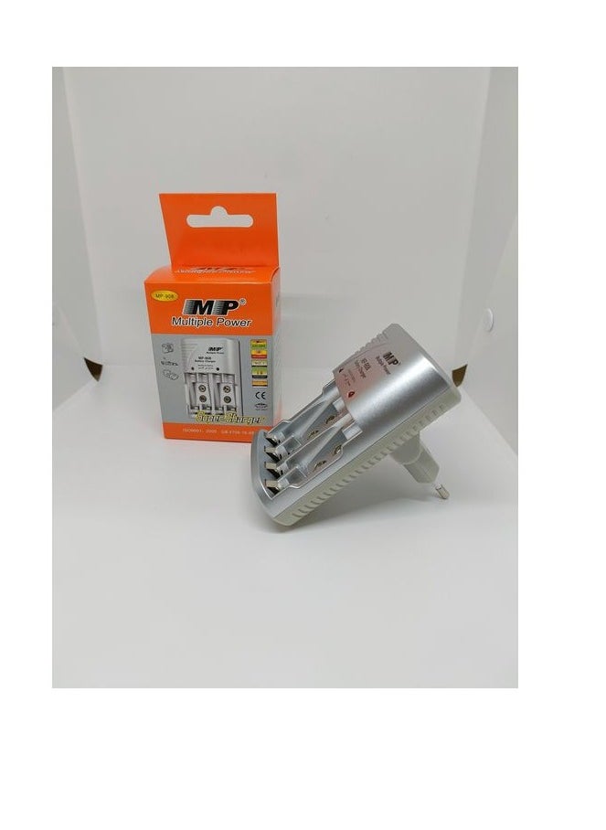 MB - Super Battery Charger For Cameras and Devices , MP-908  AA/AAA 9V Ni-MH/Ni-CD Battery Charger Silver Details - Image 1