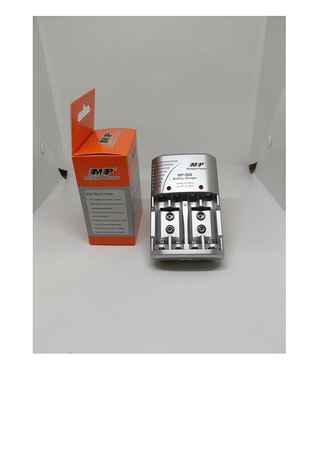 MB - Super Battery Charger For Cameras and Devices , MP-908  AA/AAA 9V Ni-MH/Ni-CD Battery Charger Silver Details - Image 1