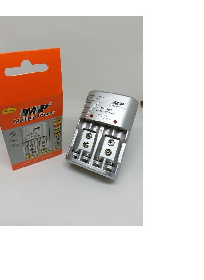 MB - Super Battery Charger For Cameras and Devices , MP-908  AA/AAA 9V Ni-MH/Ni-CD Battery Charger Silver Details - Image 1
