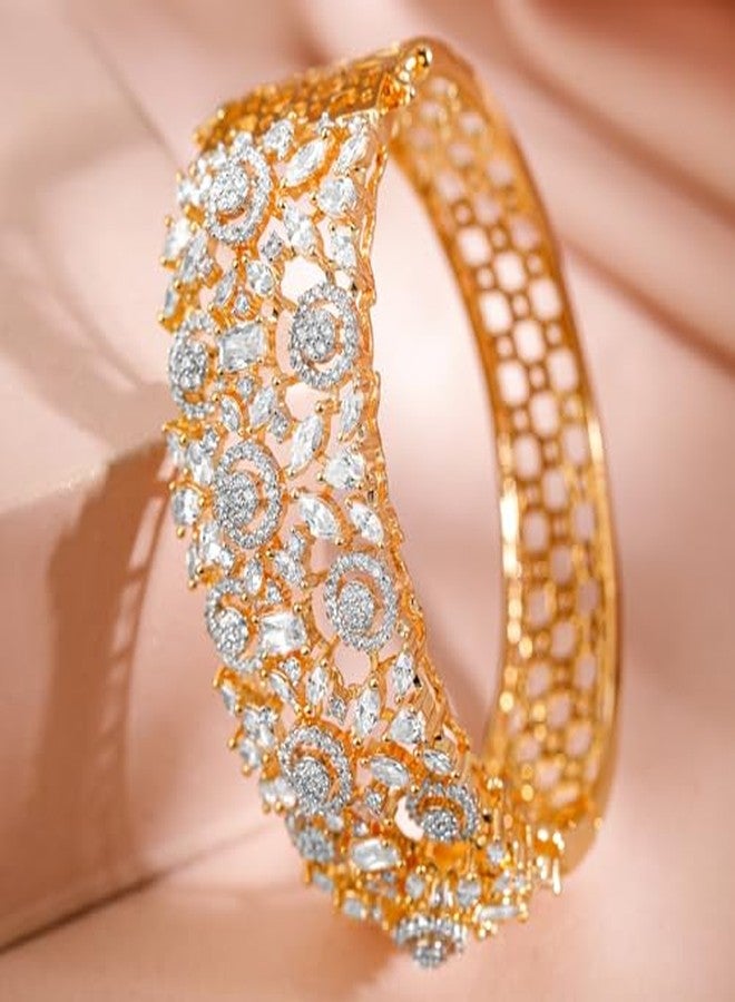 Rubans 22K Gold-Plated Cubic Zirconia Studded Floral Filigree Openable Bracelet for Women - for Weddings & Festive Occasions - Image 5