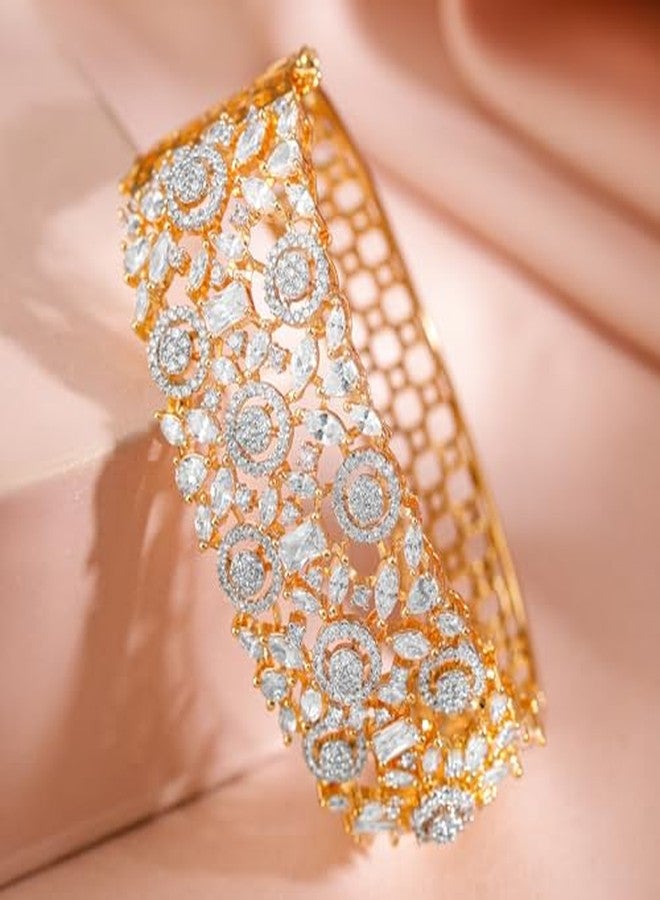 Rubans 22K Gold-Plated Cubic Zirconia Studded Floral Filigree Openable Bracelet for Women - for Weddings & Festive Occasions - Image 4