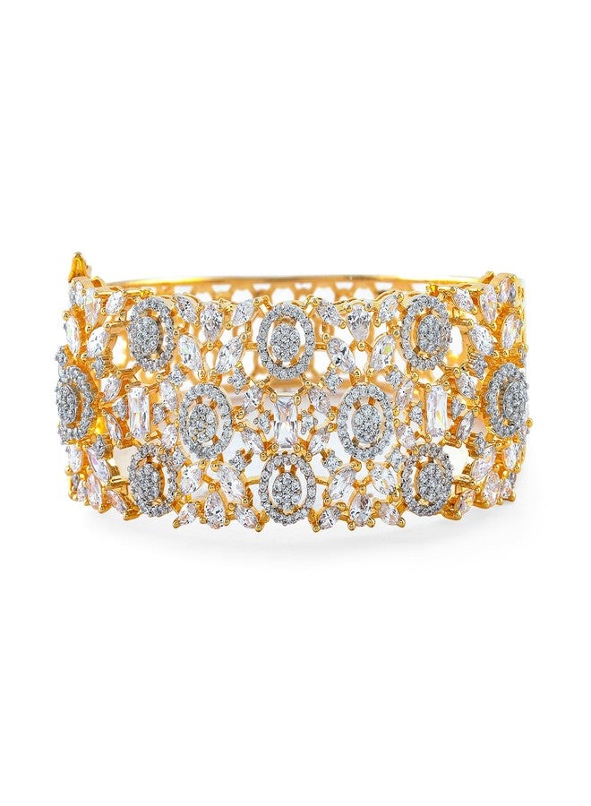 Rubans 22K Gold-Plated Cubic Zirconia Studded Floral Filigree Openable Bracelet for Women - for Weddings & Festive Occasions - Image 1