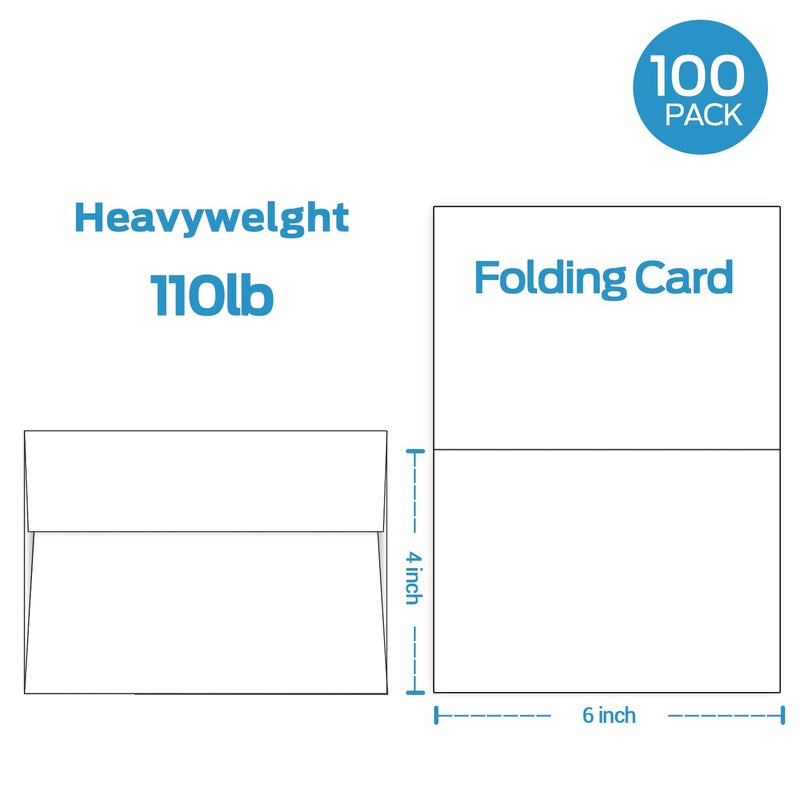 Ohuhu Blank White Cards and Envelopes 100 Pack - 4" x 6" Heavyweight Folded Cards and A4 Envelopes for DIY Greeting Cards Wedding Birthday Invitations Baby Shower Thank You Cards and All Occasions - Image 2
