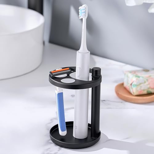 Josmimic Toothbrush & Toothpaste Holder for Bathroom Countertop, Metal Electric Toothbrush Stand with Razor Slot, Ideal Design Caddy for Kids & Family, Black - Image 3
