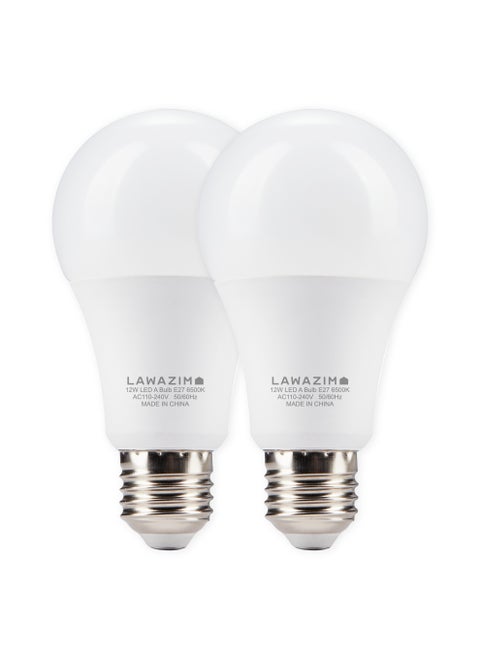 12W LED Bulb A65 E27 - 2 Piece 6500K Daylight - Energy Saving 70W Equivalent Non-Dimmable Lightbulbs with 960 Lumens and Long-Lasting 15,000H Design - for Home, Kitchen, and Bedroom Lighting