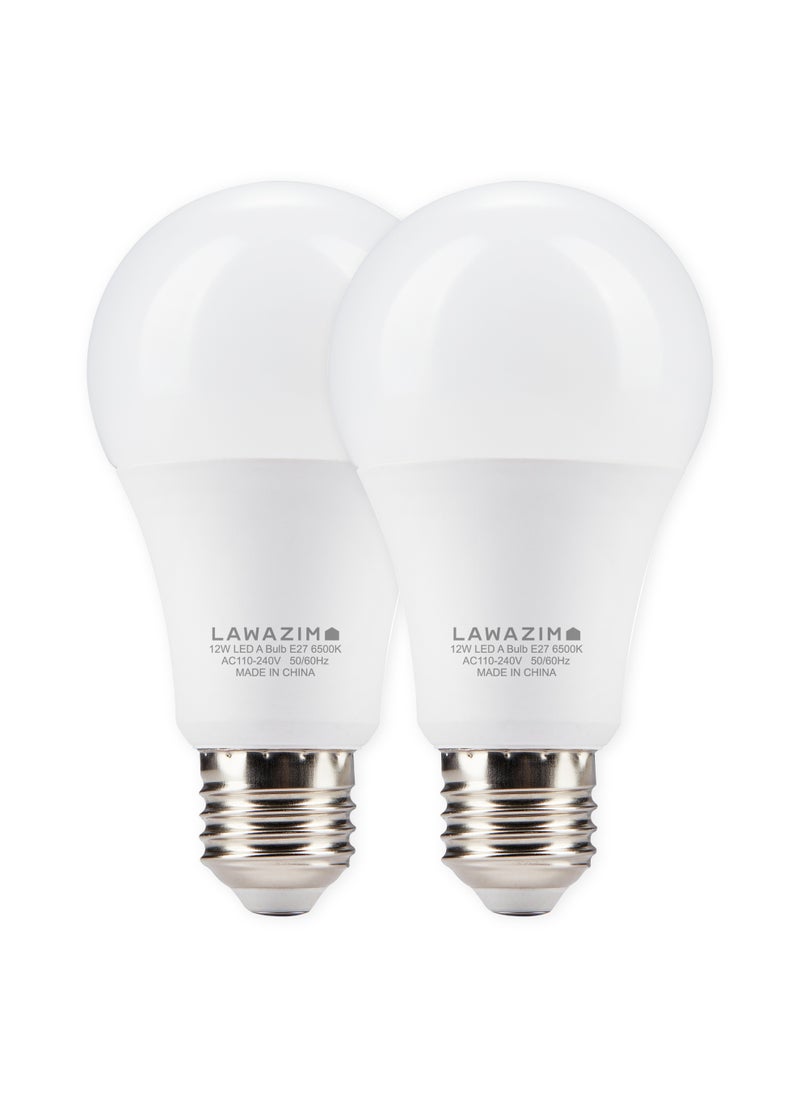 LAWAZIM 12W LED Bulb A65 E27 - 2 Piece 6500K Daylight - Energy Saving 70W Equivalent Non-Dimmable Lightbulbs with 960 Lumens and Long-Lasting 15,000H Design - for Home, Kitchen, and Bedroom Lighting  - Image 1