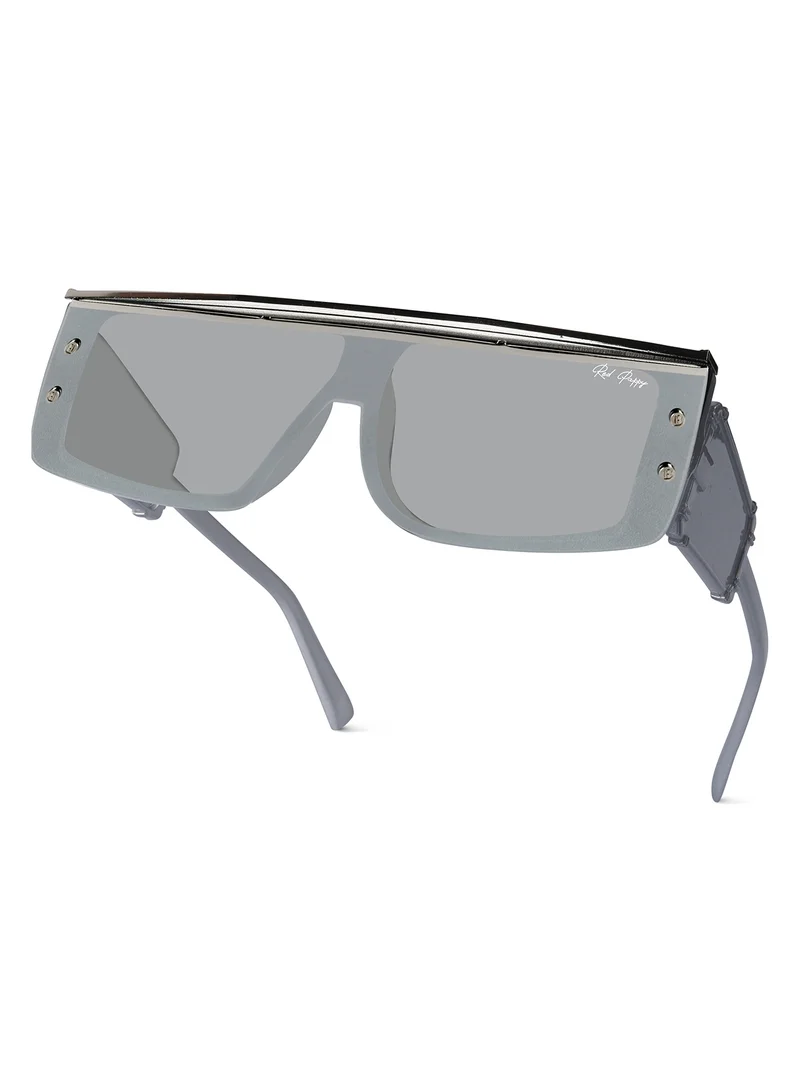 Woggles Red Pappy Stylish Grey Rectangle Sunglasses|100% UV Protected| Men & Women