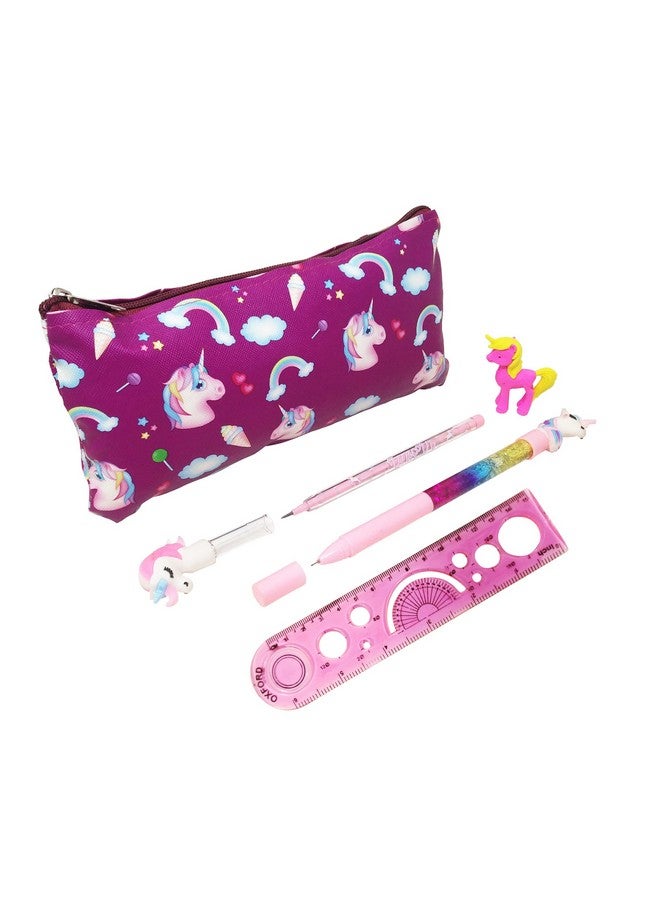 PARTEET New Unicorn Combo Pack of Stationery Set - Unicorn Pencil Pouch/Stationery Pouch/Pencil Case with Unicorn Water Pen, Unicorn Pencil,Unicorn Eraser and Scale for Kids (Pack of 5 Items) - Image 4