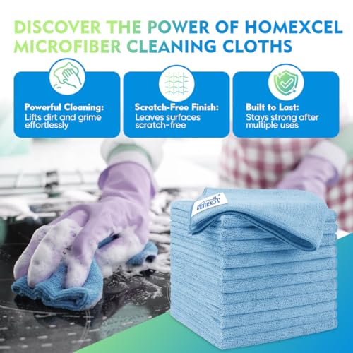 HOMEXCEL Blue Microfiber Cleaning Cloth 6 Pack 125 x 125 inch Microfiber Towels for Cars Ultra Absorbent Car Washing Cloth Lint Free Streak Free Cleaning Rags for Car Kitchen Window - Image 3