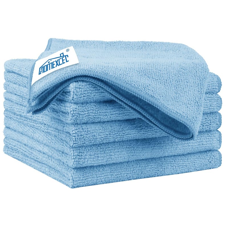 HOMEXCEL Blue Microfiber Cleaning Cloth 6 Pack 125 x 125 inch Microfiber Towels for Cars Ultra Absorbent Car Washing Cloth Lint Free Streak Free Cleaning Rags for Car Kitchen Window - Image 2