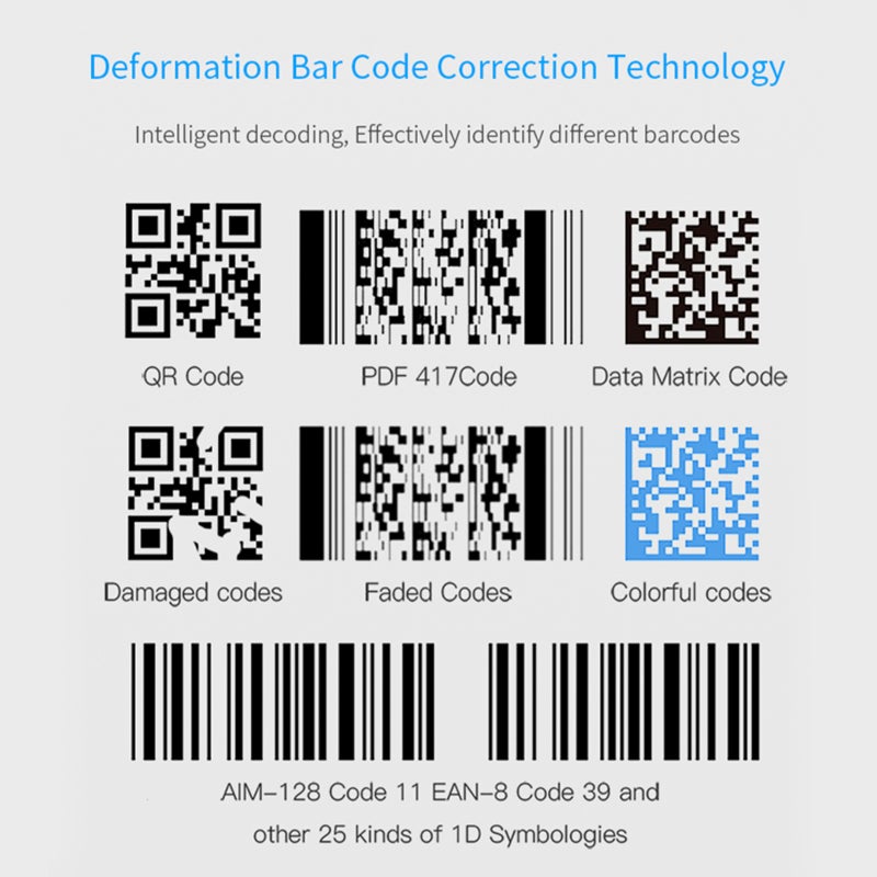 ماسح ضوئي محمول للرموز الشريطية 1D/2D/QR لاسلكي بتقنية البلوتوث وتردد 2.4 جيجاهرتز وقارئ رموز شريطية سلكي عبر USB مزود بمستشعر صور CMOS يدعم المسح اليدوي/التلقائي ومتوافق مع رموز الورق/الشاشة ويعمل مع ويندوز وأندرويد وماك ولينكس - Image 2