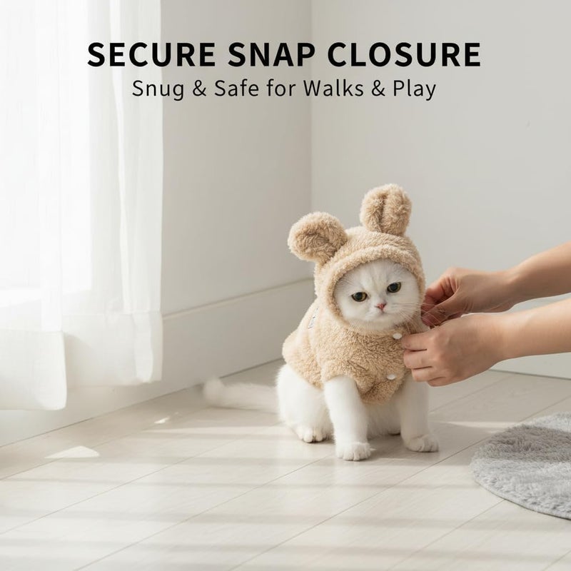 KASTWAVE Affordable purchase options Dog Hoodie, 2Pcs Cute Bunny Ear Plush Fleece Warm Winter Pet Coat with D-Ring, Soft Puppy Sweater Jacket for Chihuahua, French Bulldog, Yorkie, Comfortable Cold Weather Clothes Heat resistant - Image 4