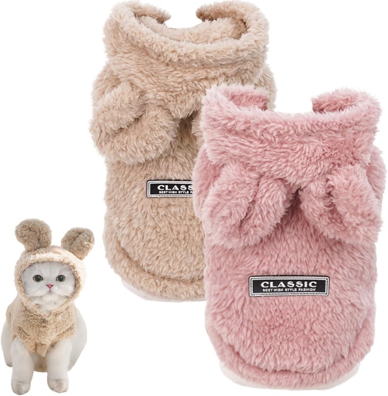 KASTWAVE Affordable purchase options Dog Hoodie, 2Pcs Cute Bunny Ear Plush Fleece Warm Winter Pet Coat with D-Ring, Soft Puppy Sweater Jacket for Chihuahua, French Bulldog, Yorkie, Comfortable Cold Weather Clothes Heat resistant - Image 1