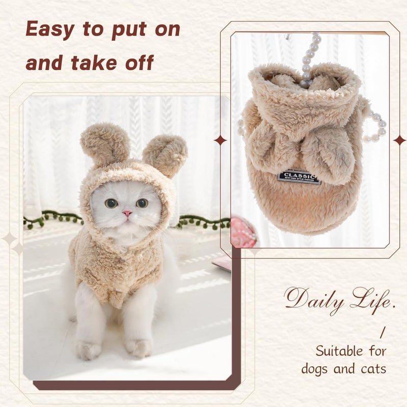 KASTWAVE Affordable purchase options Dog Hoodie, 2Pcs Cute Bunny Ear Plush Fleece Warm Winter Pet Coat with D-Ring, Soft Puppy Sweater Jacket for Chihuahua, French Bulldog, Yorkie, Comfortable Cold Weather Clothes Heat resistant - Image 5