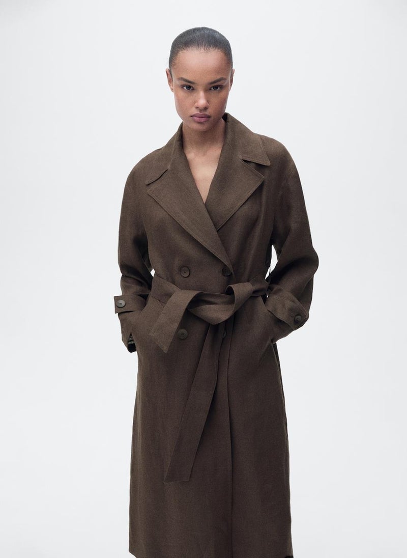 MANGO - Double Breasted Linen Trench - Image 1