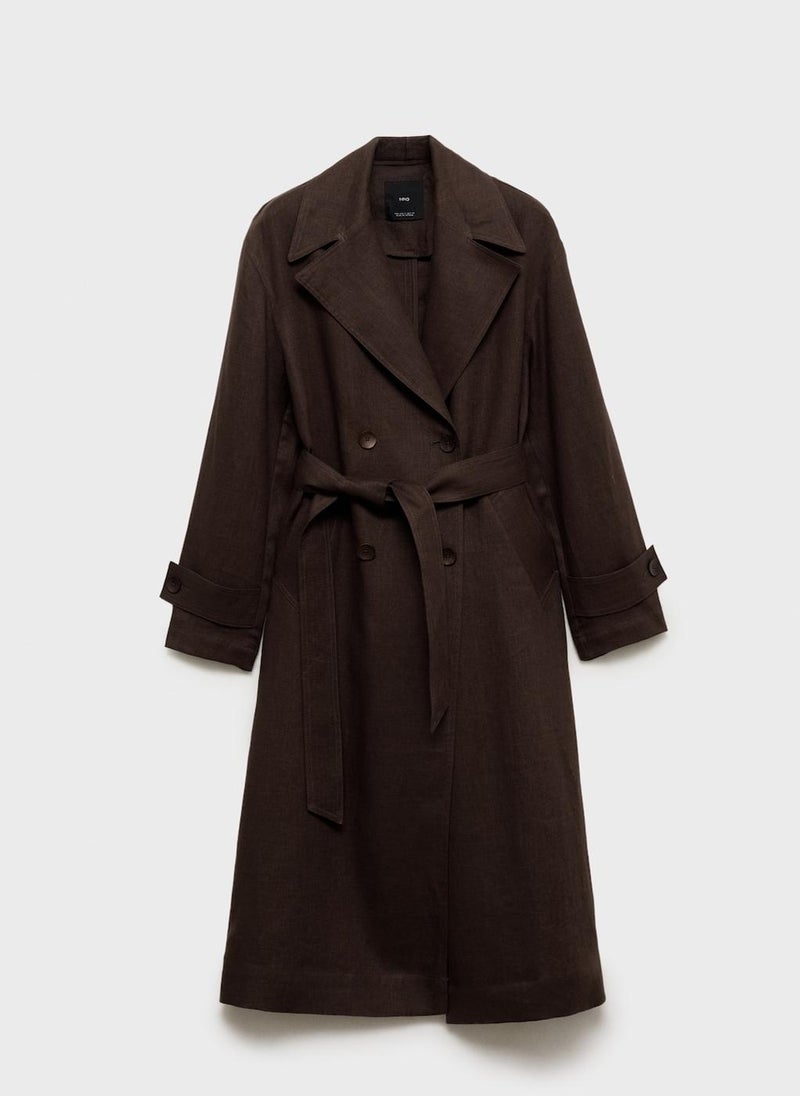 MANGO - Double Breasted Linen Trench - Image 1