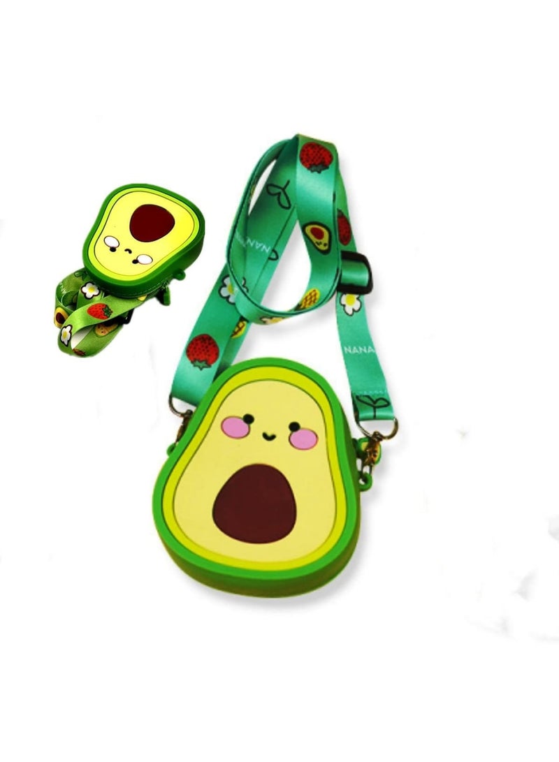 Barakah Coin Purse, Silicone Avocado Crossbody Bag for Kids with Adjustable Strap, Cute 3D Cartoon Mini Bag for Snacks, Keys, Candy, Makeup, Ideal for Girls’ Daily Use, Travel or Birthday Gift - Image 1
