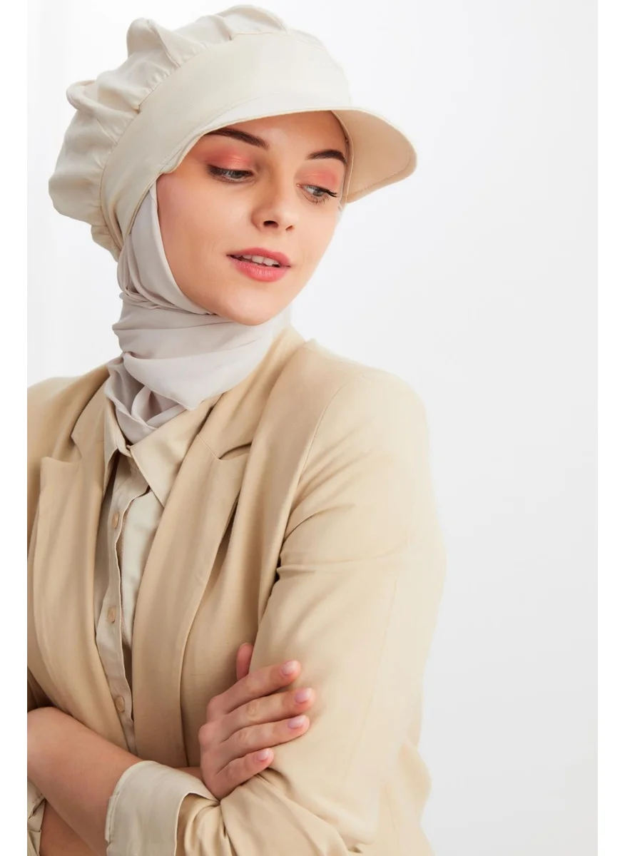 Butikgiz Beige Women's Hijab Multi Chiffon Silky Shawl and Cotton Combed Visor Hat Pair - Comfortable, Extra Light
