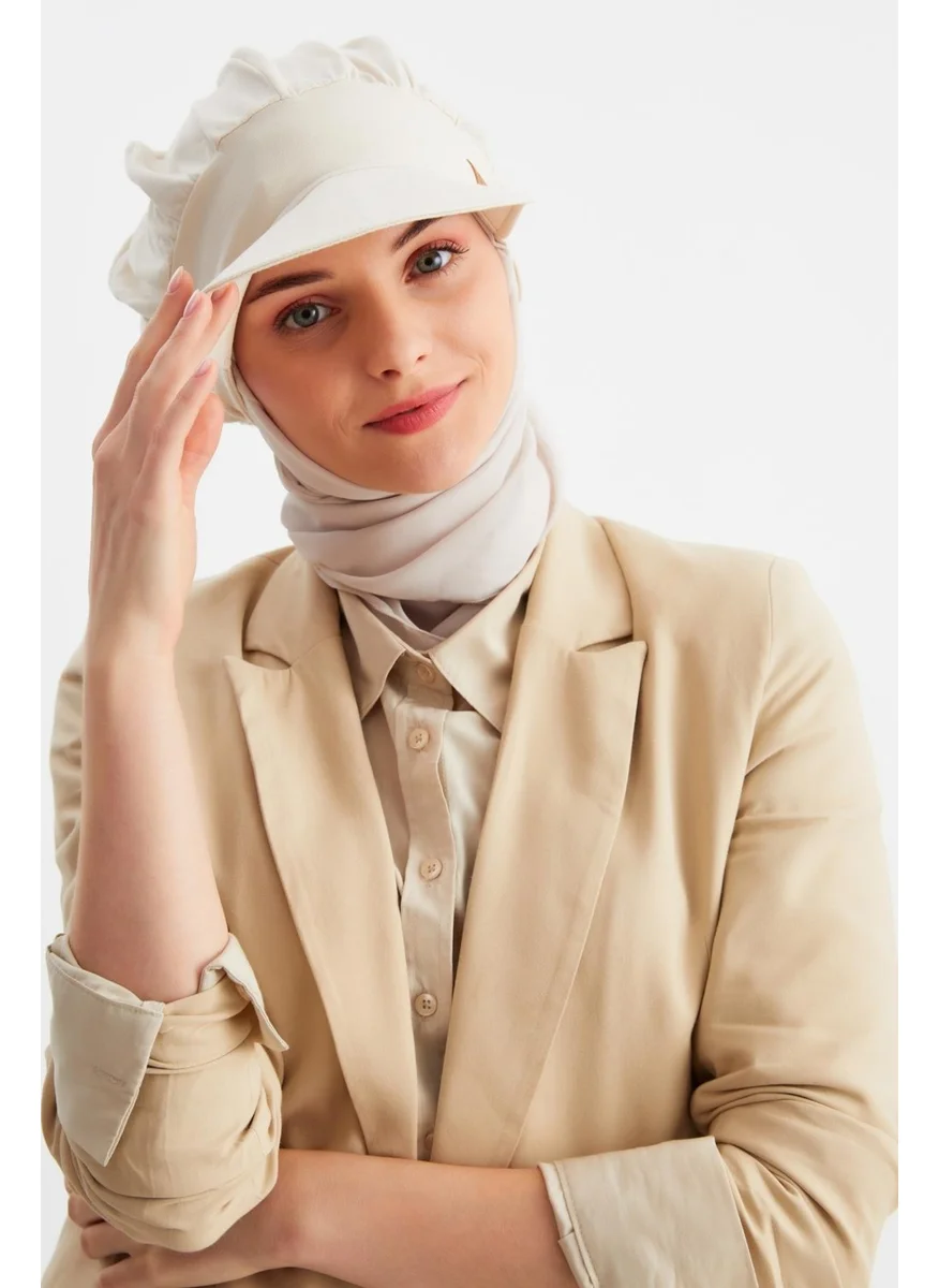Butikgiz Beige Women's Hijab Multi Chiffon Silky Shawl and Cotton Combed Visor Hat Pair - Comfortable, Extra Light