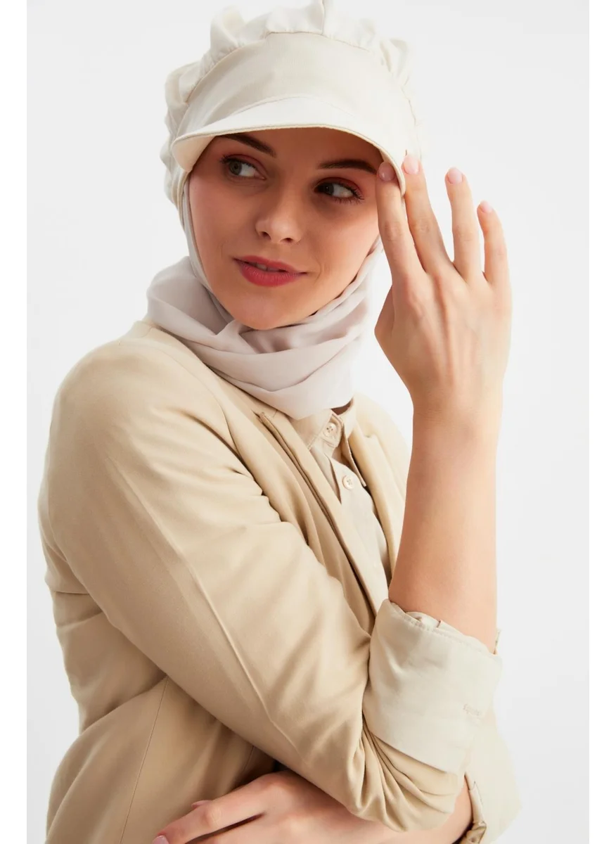 Butikgiz Beige Women's Hijab Multi Chiffon Silky Shawl and Cotton Combed Visor Hat Pair - Comfortable, Extra Light
