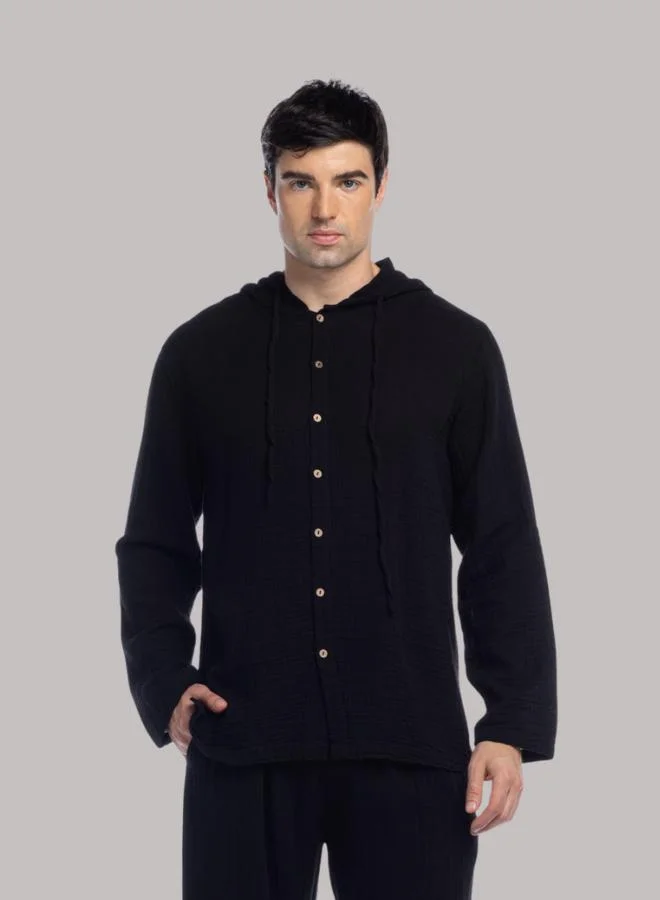 Just Nature Relaxed Button Down Hooded Shirt