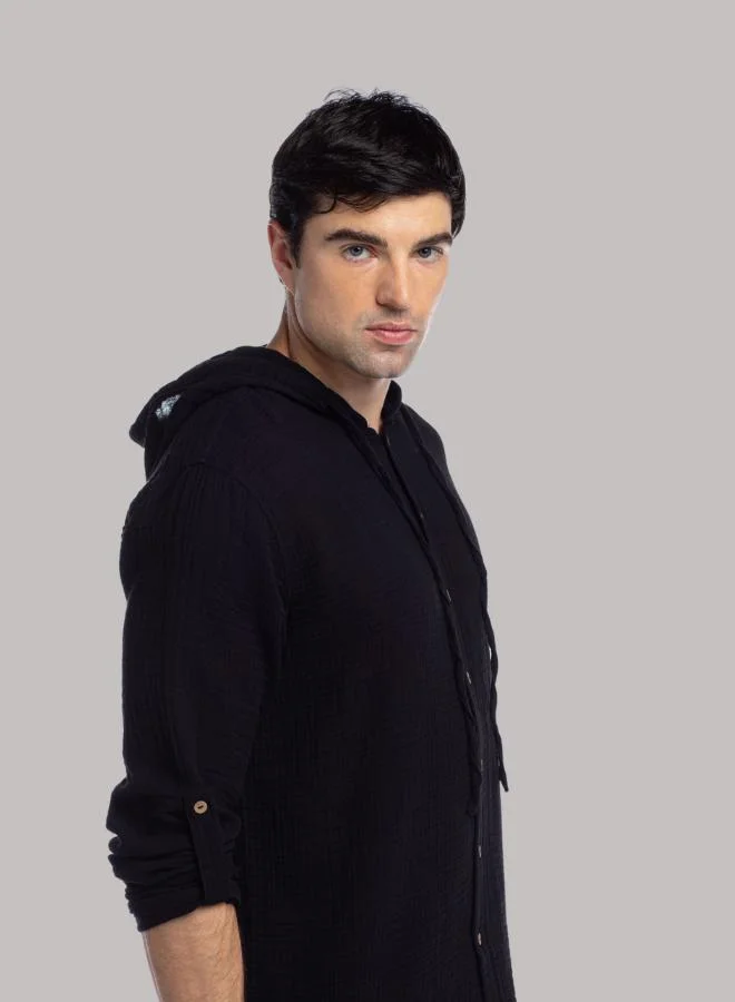 Just Nature Relaxed Button Down Hooded Shirt