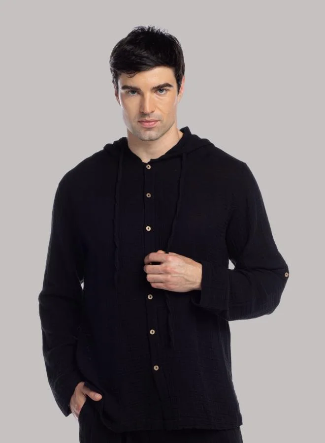 Just Nature Relaxed Button Down Hooded Shirt