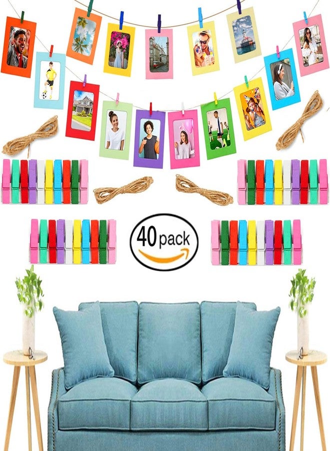 Perfect 4U 40-Pack Cardboard Picture Frames, 4"x6" Colorful Paper Photo Flim with Wooden Clips, DIY Wall Decor at Home School Office Set - Image 3