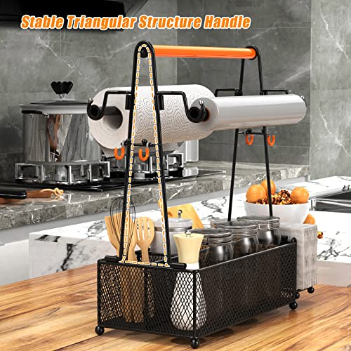 PHINOX Utensil Caddy with Handle and Paper Towel Roll Holders, Silverware and Condiment Caddy for Party, Picnic and Camping, Black - Image 2
