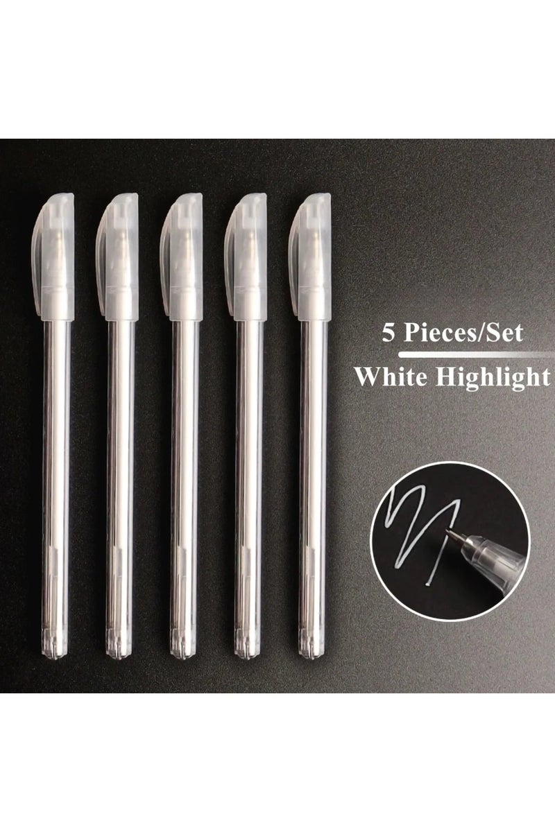 Set of 5 Pieces 5/10pcs White Gel Ink Highlight Marker Pens 0.8mm for Art Drawing Sketching Black Pa