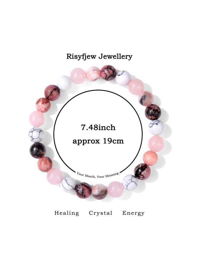 Risyfjew Birthstone Crystal Floral Bracelets for Women Men Colorful Stone Bracelet for Women Reduce Anxiety Zodiac Month Bracelet Birthday Graduation Gifts, 7in, Stone, no gemstone - Image 5