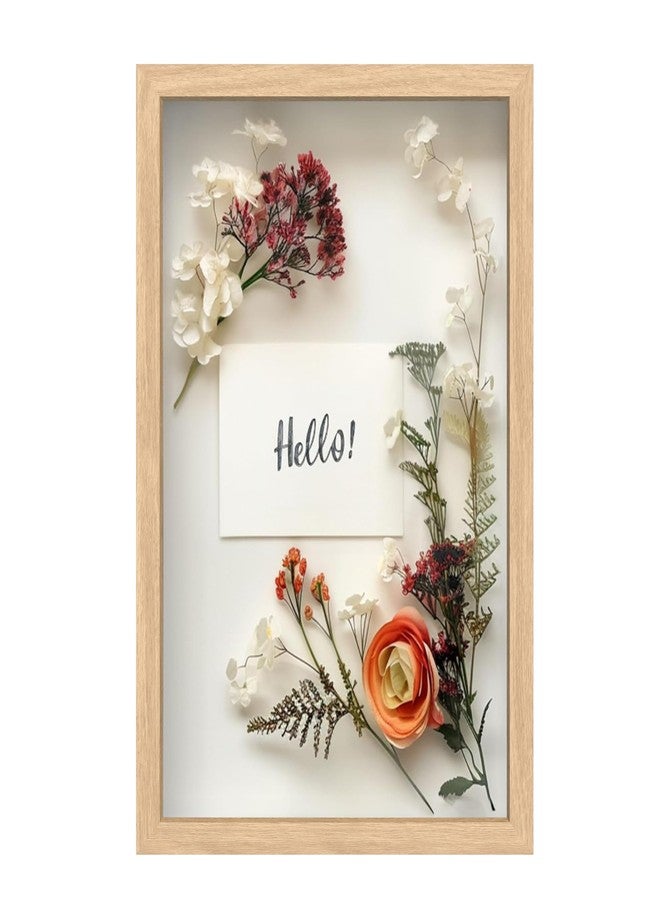 FrameWorks 12" x 18" Natural Oak Wooden Shadow Box Frame - Soft Felt Back, Tempered Glass, and Included Elegant White Ball Push Pins - Image 1