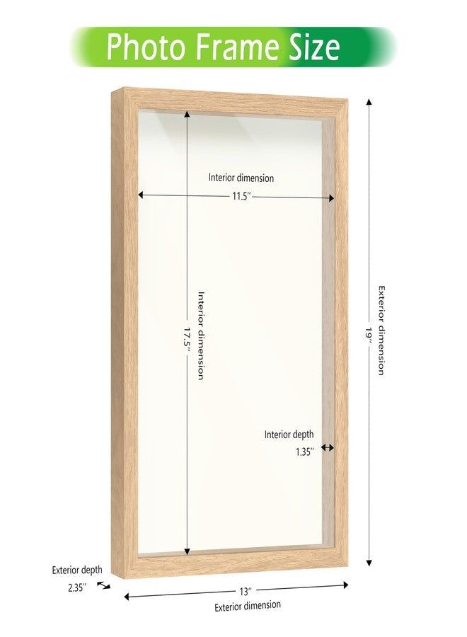 FrameWorks 12" x 18" Natural Oak Wooden Shadow Box Frame - Soft Felt Back, Tempered Glass, and Included Elegant White Ball Push Pins - Image 2