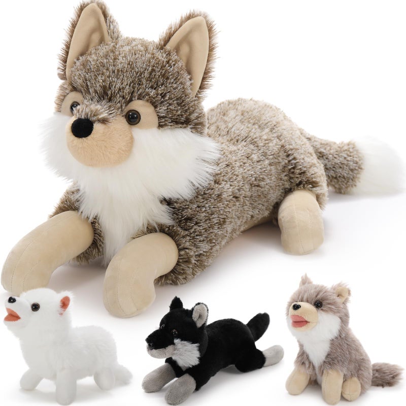 BENINY 4Pcs Wolf Stuffed Animals Set Grey Mommy Wolf Plush 20 Inch with 3 Baby Wolves Realistic Wolf Toys for Wolf Lover Party Favors Gifts for Boys Girls Birthday - Image 3