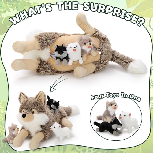 BENINY 4Pcs Wolf Stuffed Animals Set Grey Mommy Wolf Plush 20 Inch with 3 Baby Wolves Realistic Wolf Toys for Wolf Lover Party Favors Gifts for Boys Girls Birthday - Image 5
