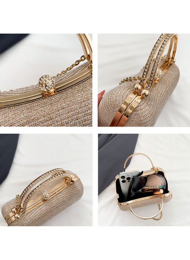 WAOKN Women's Delicate Clutch, Ladies Rhinestone Banquet Bag Tote Bag Handbag, Fashion Chain Shoulder Bag Carrying Bag Sling Bag Side Bag for Party Dinner Wedding (Gold)  - Image 5