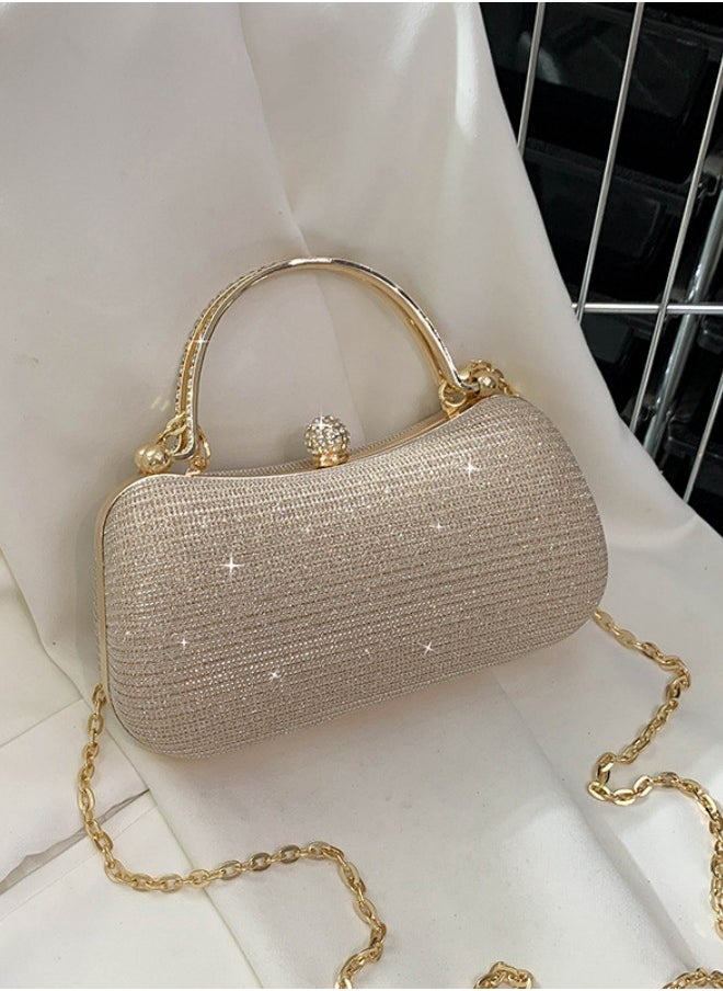 WAOKN Women's Delicate Clutch, Ladies Rhinestone Banquet Bag Tote Bag Handbag, Fashion Chain Shoulder Bag Carrying Bag Sling Bag Side Bag for Party Dinner Wedding (Gold)  - Image 2