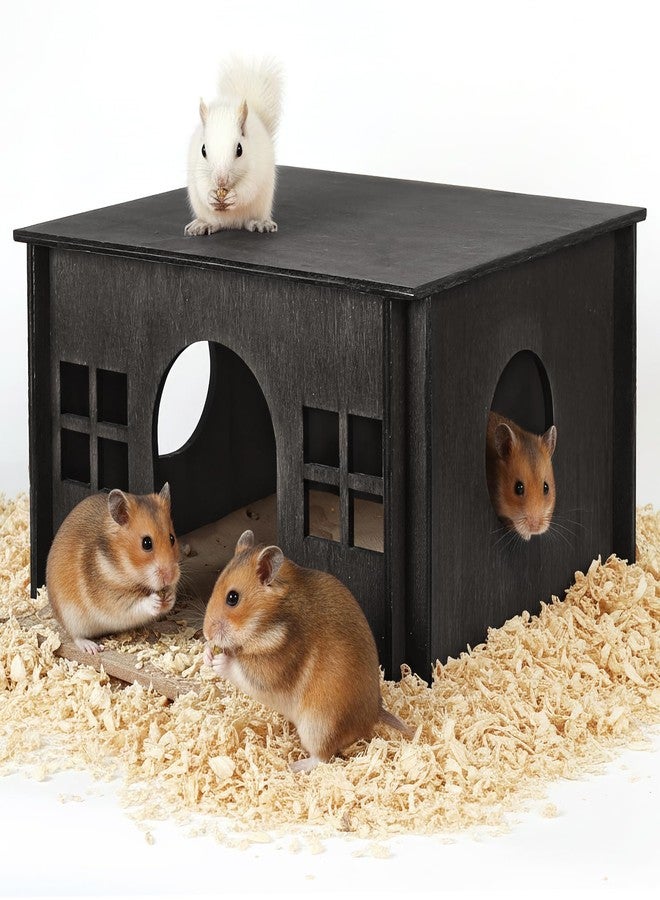 OFIDELITY Black Guinea Pig Hideout and Hideouts, Wooden Guinea Pig House with Cushion, Lovely Chinchilla House with Windows, Large Hamster House Hideout for Hamsters Small Bunny Chinchillas Playing Hiding - Image 2