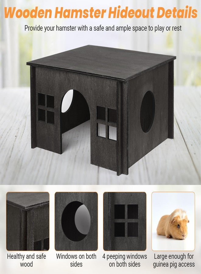 OFIDELITY Black Guinea Pig Hideout and Hideouts, Wooden Guinea Pig House with Cushion, Lovely Chinchilla House with Windows, Large Hamster House Hideout for Hamsters Small Bunny Chinchillas Playing Hiding - Image 4