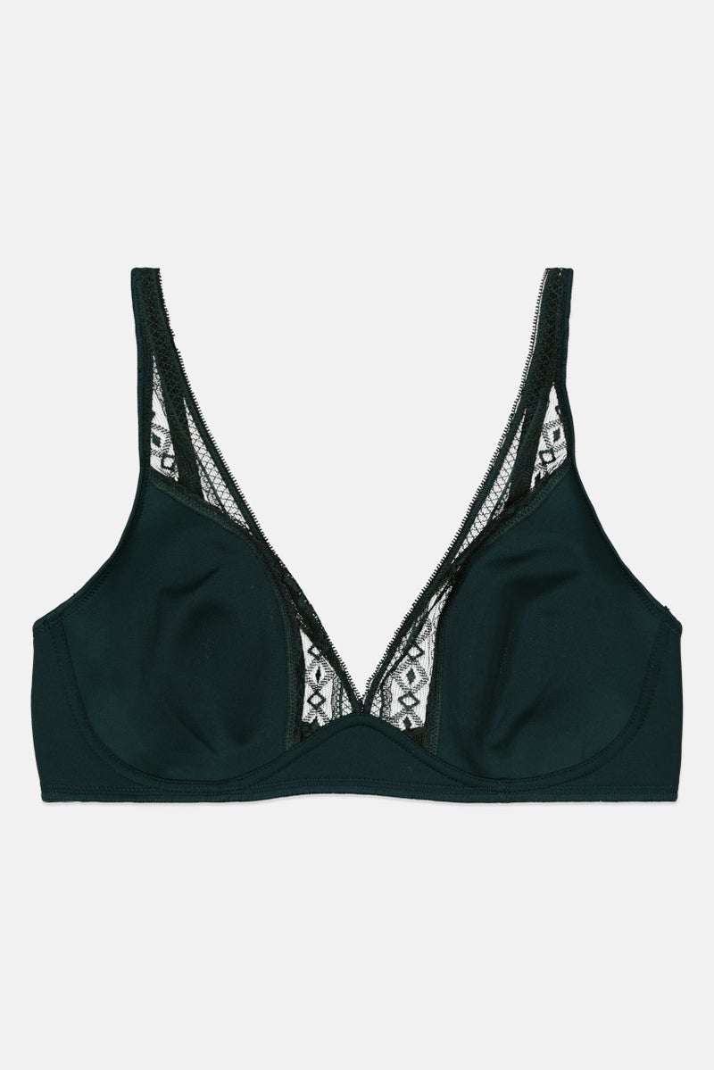 Etam Women Textured Non Padded Bra, Dark Green - Image 1