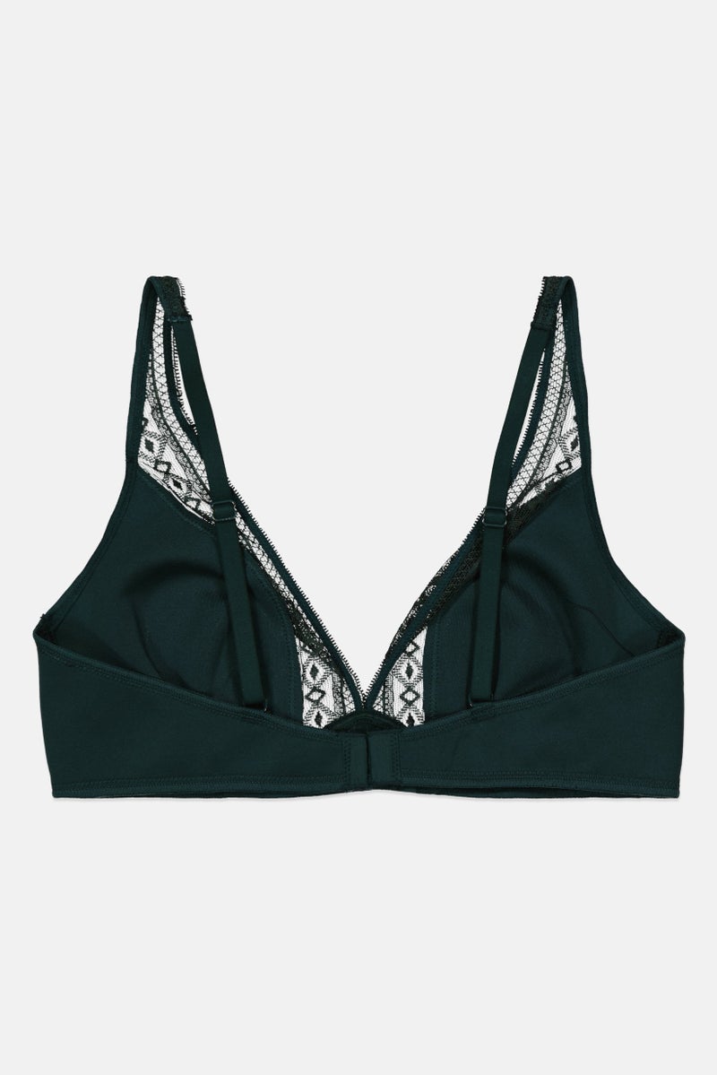 Etam Women Textured Non Padded Bra, Dark Green - Image 2