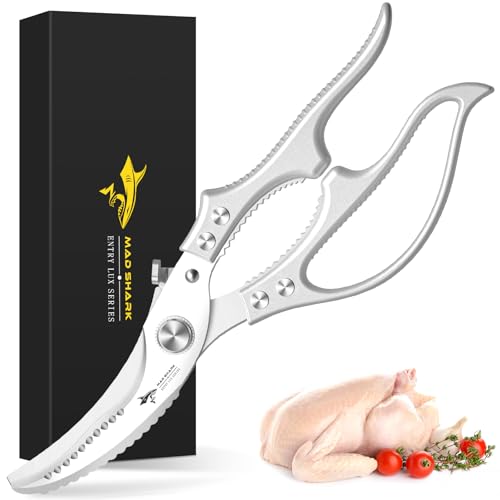 MAD SHARK Heavy Duty Poultry Shears, Kitchen Shears with Non-Slip Handle & Safety Lock, All Purpose Kitchen Scissors for Chicken, Meat Cutting, Turkey, Fish, Vegetables, Spring Loaded, Dishwasher Safe - Image 1