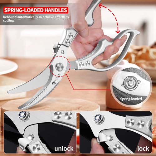 MAD SHARK Heavy Duty Poultry Shears, Kitchen Shears with Non-Slip Handle & Safety Lock, All Purpose Kitchen Scissors for Chicken, Meat Cutting, Turkey, Fish, Vegetables, Spring Loaded, Dishwasher Safe - Image 5